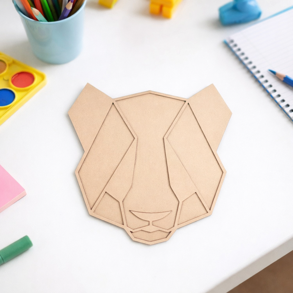 Unpainted DIY MDF loin face puzzle cutout for kids craft activity, painting, and educational play.
