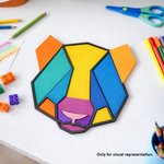 Painted DIY MDF loin face puzzle cutout for kids craft activity, painting, and educational play.