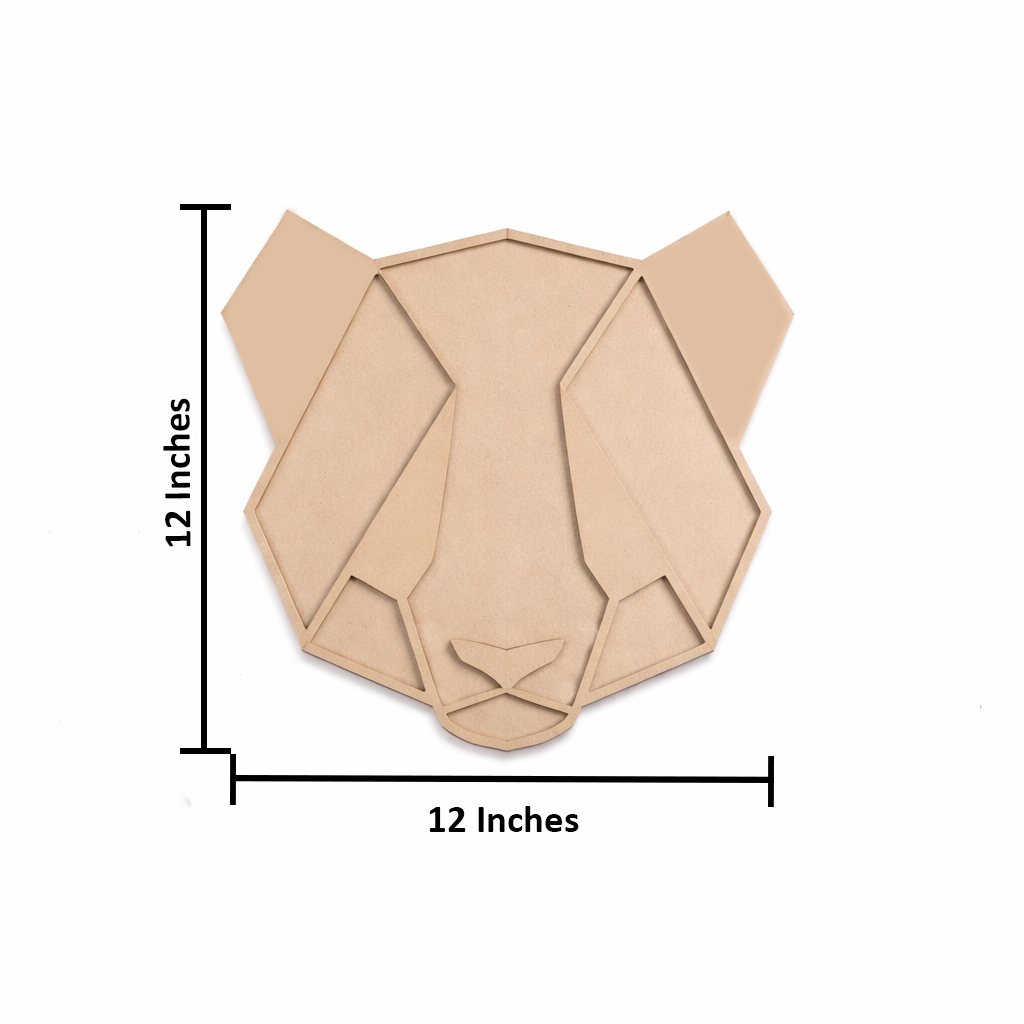 Unpainted DIY MDF lion face puzzle with geometric detachable pieces for painting and craft activity with size