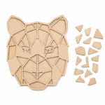 Unpainted DIY MDF geometric tiger face puzzle with detachable pieces for painting and craft activity