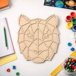Unpainted DIY MDF geometric tiger face puzzle cutout for kids craft, painting activity, and educational play.