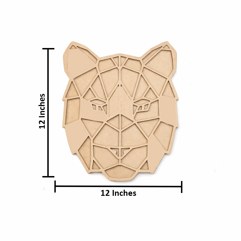 Unpainted DIY MDF geometric tiger face puzzle with detachable pieces for painting and craft activity