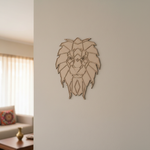 Unpainted  wall-mounted DIY MDF geometric lion face puzzle with detachable pieces for painting and craft activity