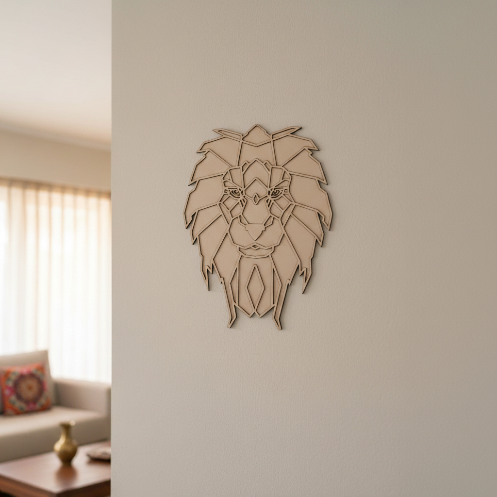 Unpainted  wall-mounted DIY MDF geometric lion face puzzle with detachable pieces for painting and craft activity