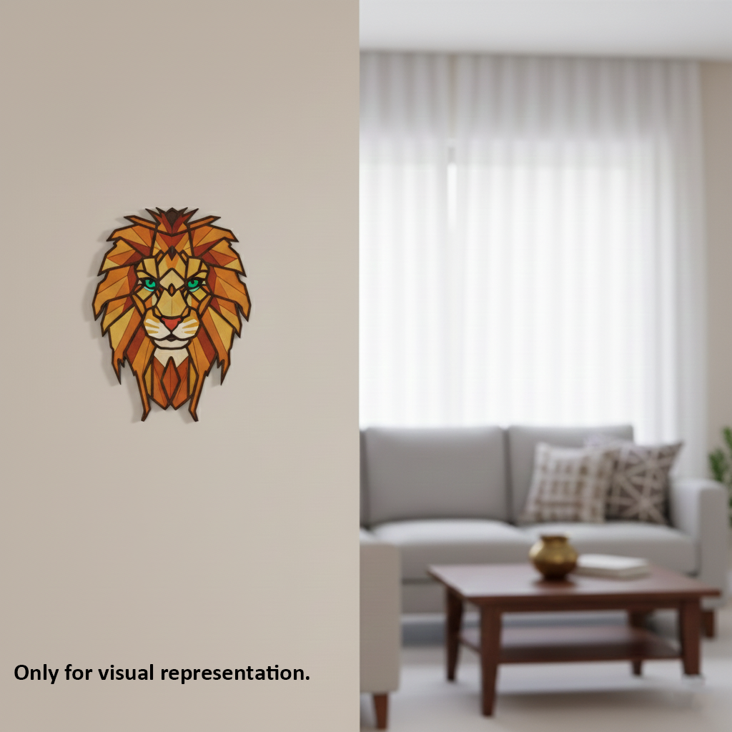 painted  wall-mounted DIY MDF geometric lion face puzzle with detachable pieces for painting and craft activity