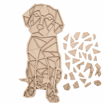 Unpainted DIY MDF geometric dog puzzle with detachable pieces for painting and craft activity