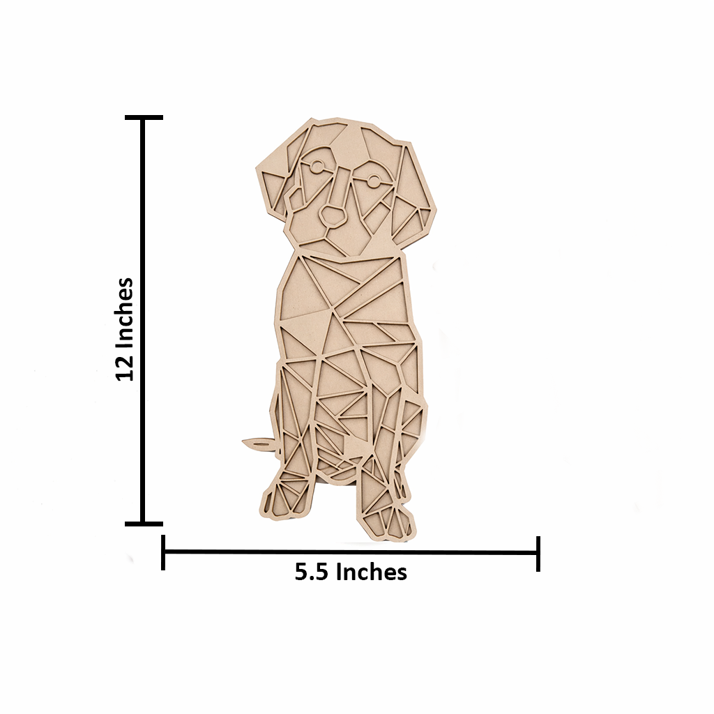 Unpainted DIY MDF geometric dog puzzle with detachable pieces for painting and craft activity with size