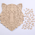 Unpainted DIY MDF tiger face geometric puzzle with detachable pieces for painting and craft activity
