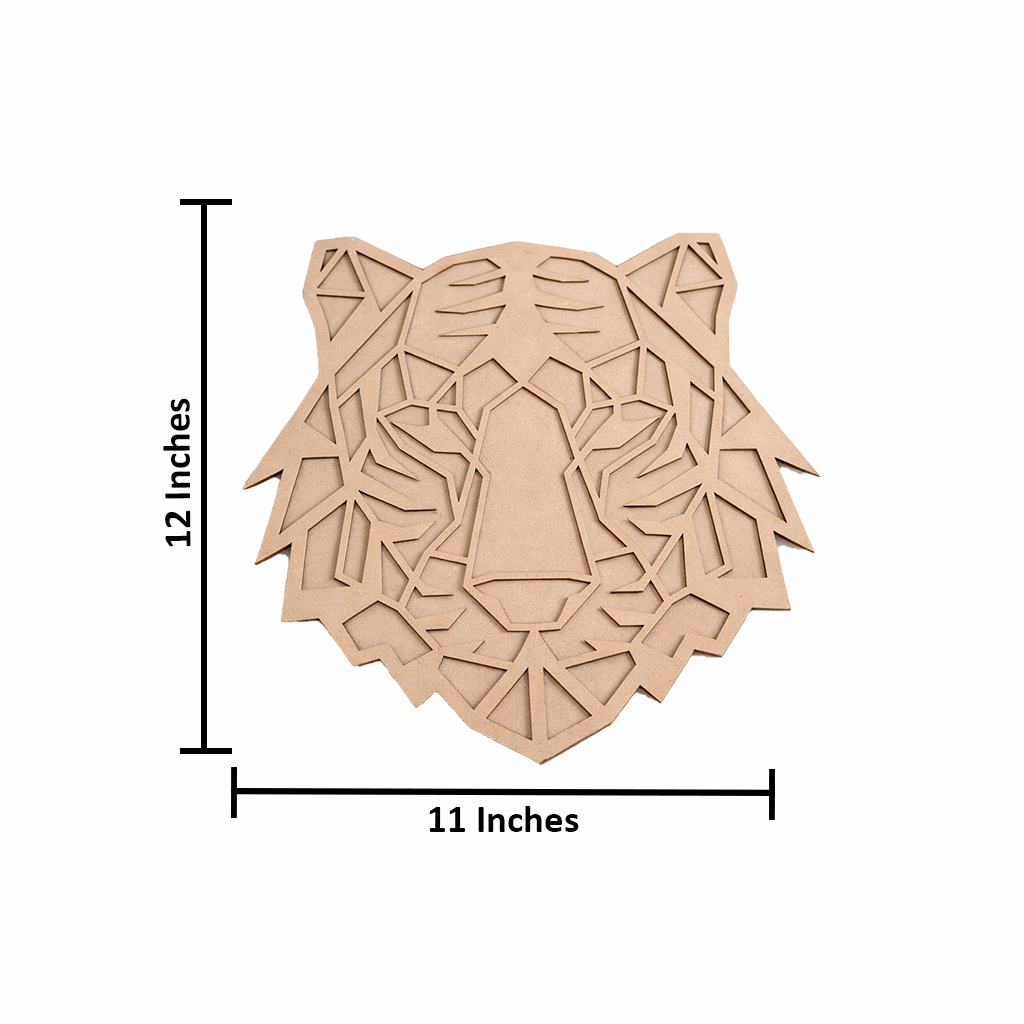 Unpainted DIY MDF tiger face geometric puzzle with detachable pieces for painting and craft activity with size