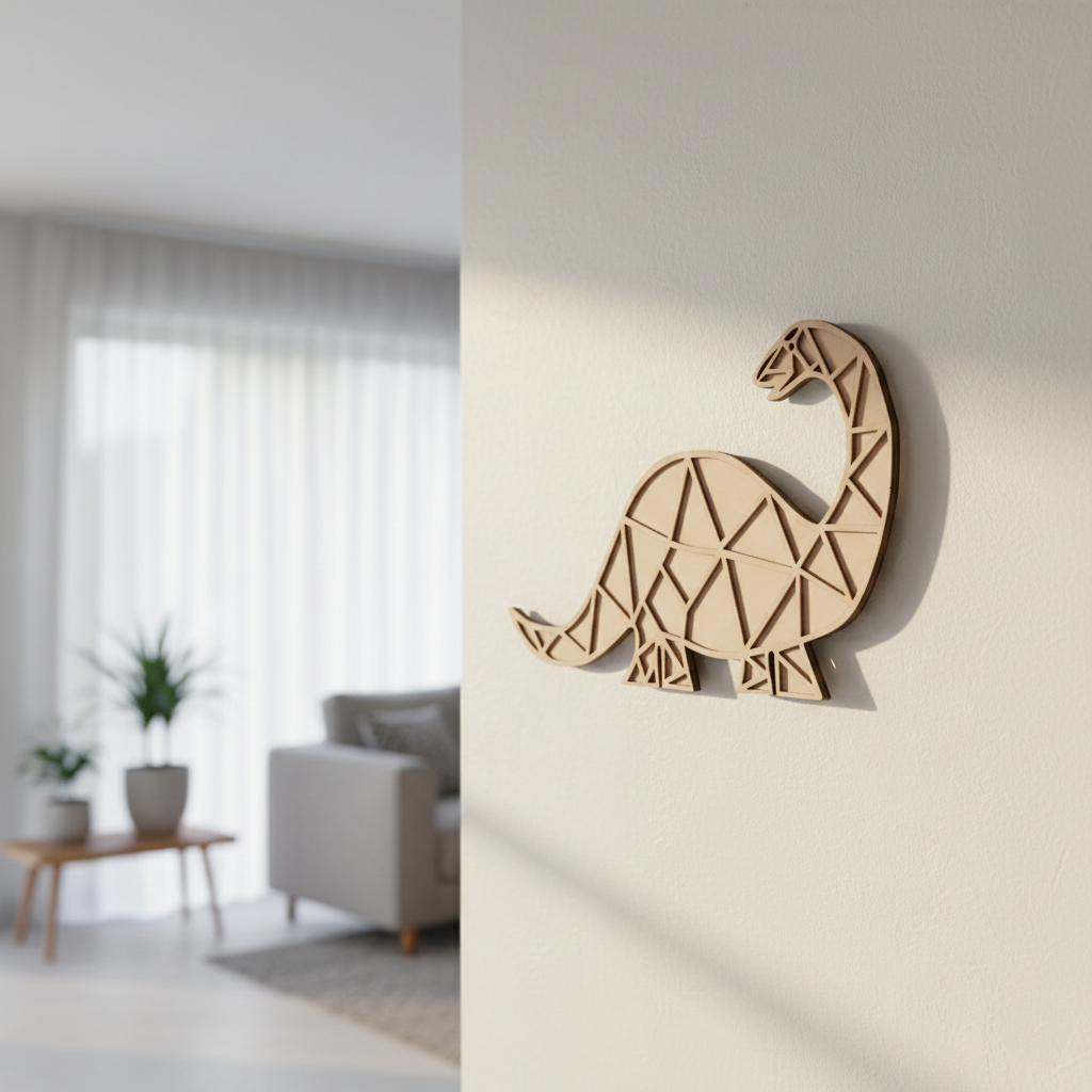Unpainted DIY MDF geometric dinosaur puzzle wall-mounted  with detachable pieces for painting and craft activity