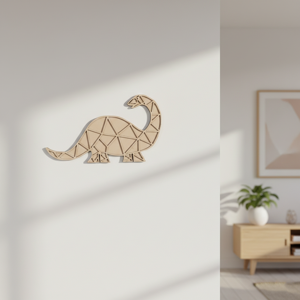 Unpainted DIY MDF geometric dinosaur puzzle wall-mounted  with detachable pieces for painting and craft activity