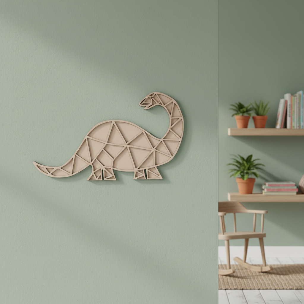 Unpainted DIY MDF geometric dinosaur puzzle wall-mounted  with detachable pieces for painting and craft activity