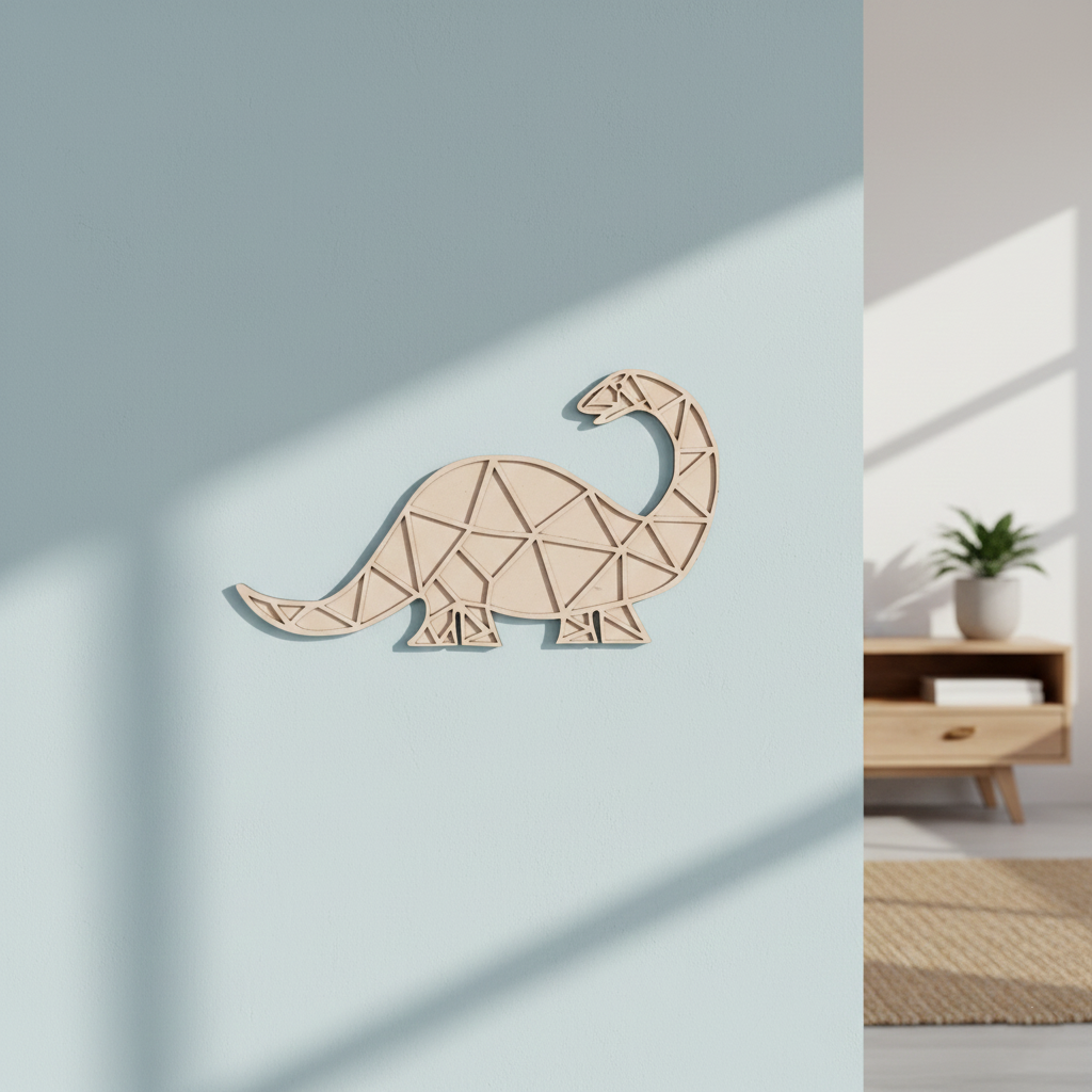 Unpainted DIY MDF geometric dinosaur puzzle wall-mounted  with detachable pieces for painting and craft activity