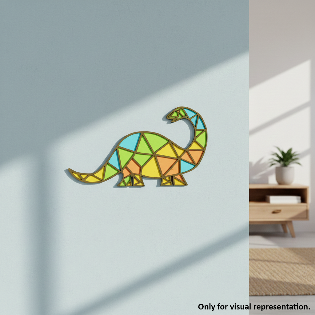 Painted DIY MDF geometric dinosaur puzzle wall-mounted  with detachable pieces for painting and craft activity