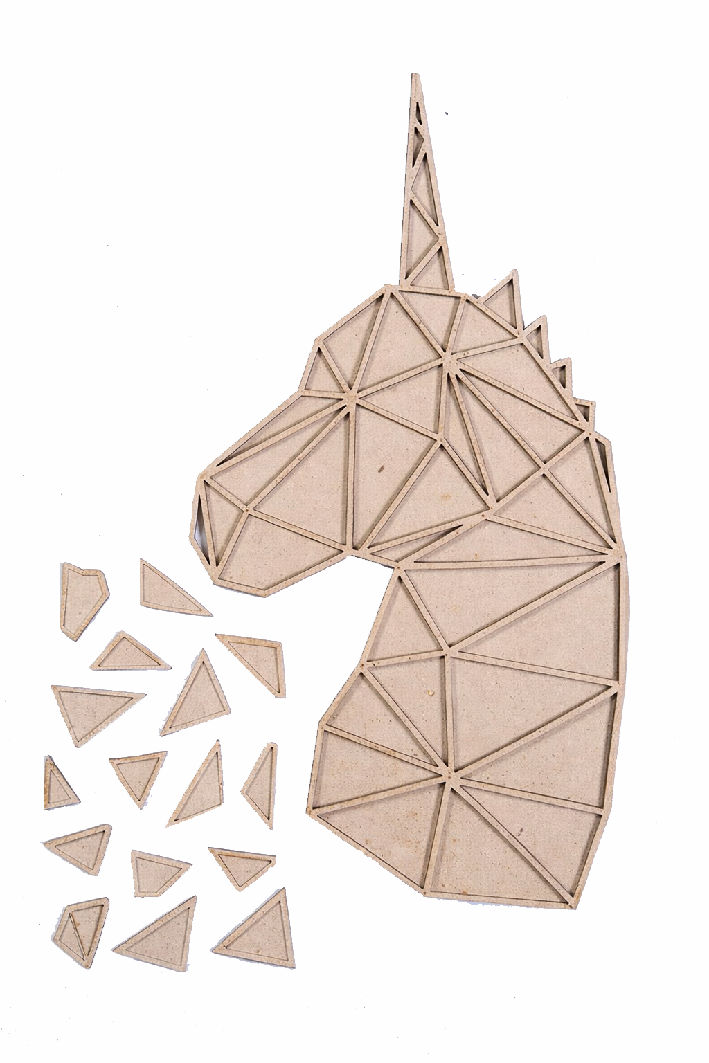 Unpainted DIY MDF geometric unicorn puzzle with detachable pieces for painting and craft activity