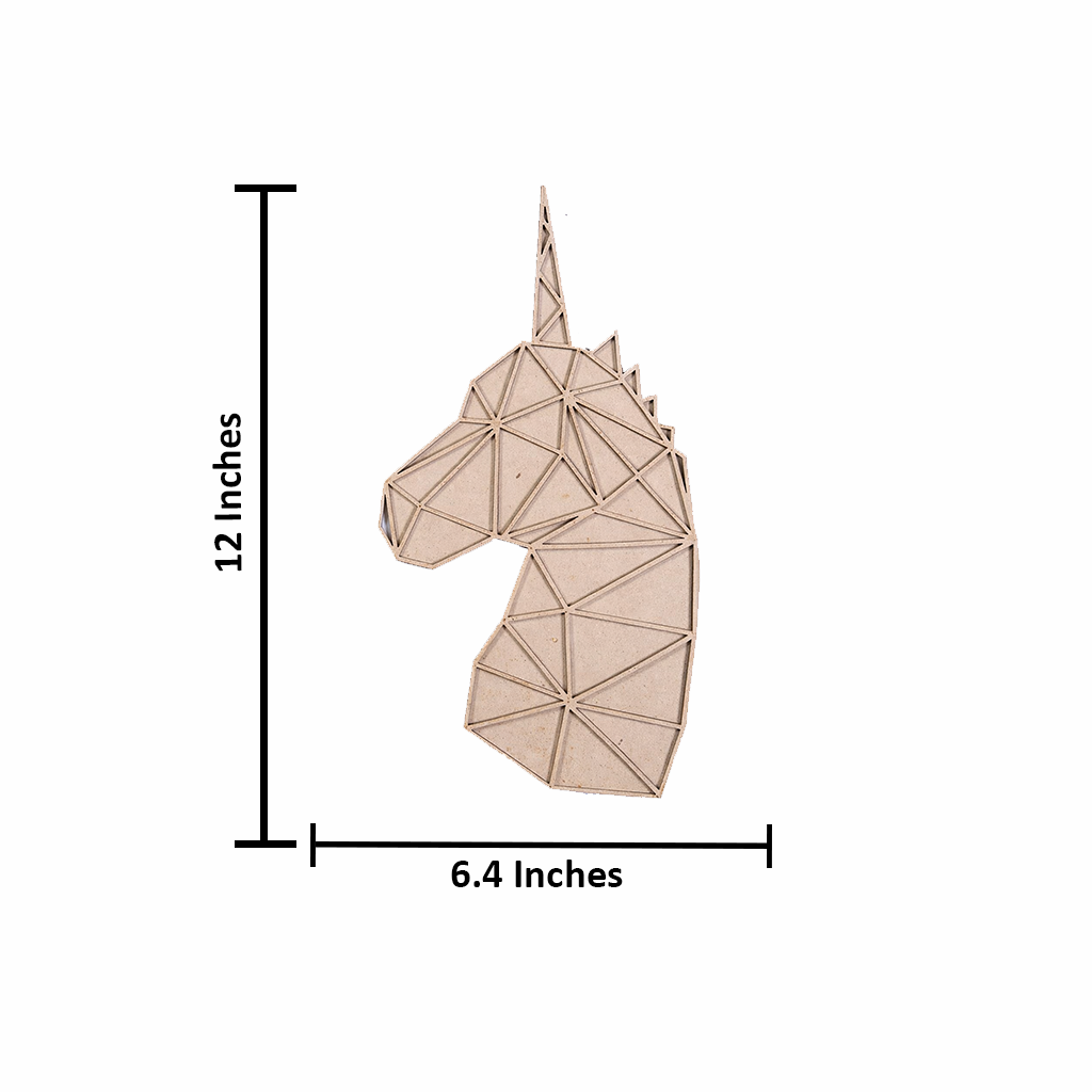 Unpainted DIY MDF geometric unicorn puzzle with detachable pieces for painting and craft activity with size