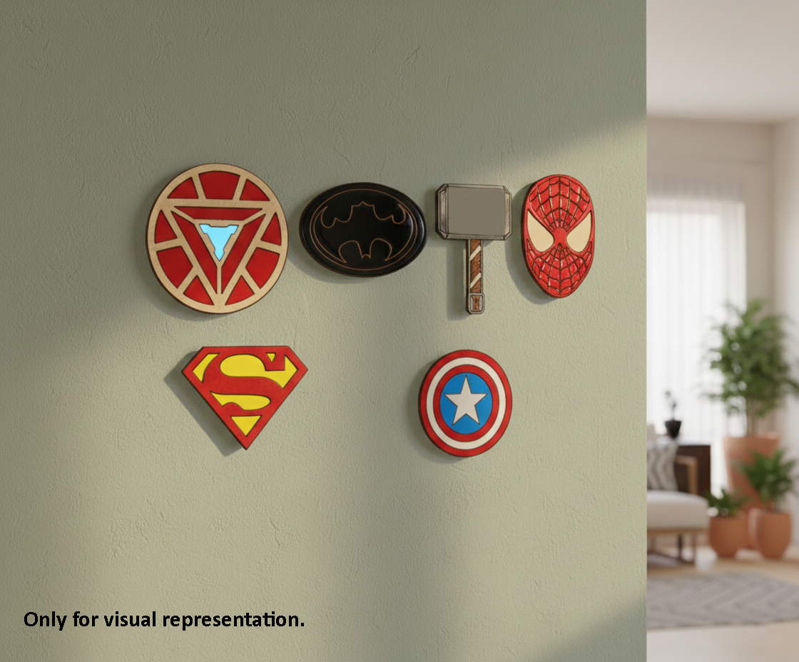 Painted DIY MDF superhero symbol wall-mounted puzzle set with detachable pieces for painting and craft activity