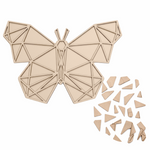 Unpainted DIY MDF geometric butterfly puzzle with detachable pieces for painting and craft activity