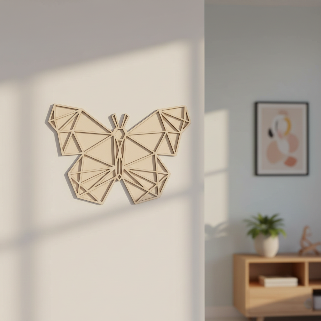 Unpainted DIY MDF geometric butterfly puzzle wall-mounted with detachable pieces for painting and craft activity