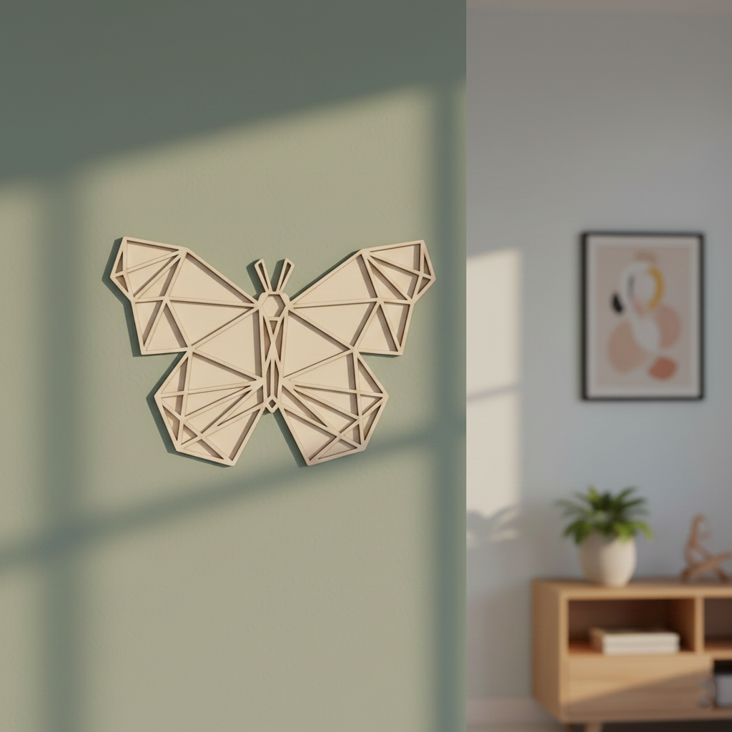 Unpainted DIY MDF geometric butterfly puzzle wall-mounted with detachable pieces for painting and craft activity