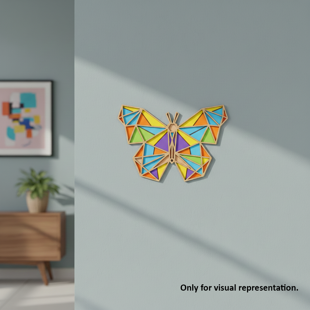 Painted DIY MDF geometric butterfly puzzle wall-mounted with detachable pieces for painting and craft activity