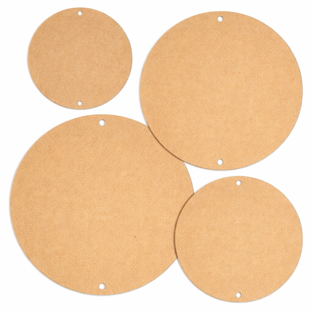Plain DIY MDF round board with smooth surface and hanging holes for craft and wall decor projects