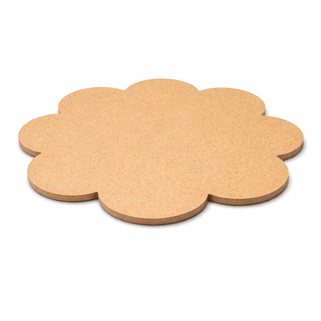 Plain scalloped MDF DIY board with smooth unpainted surface for painting, mandala art, and decorative craft projects