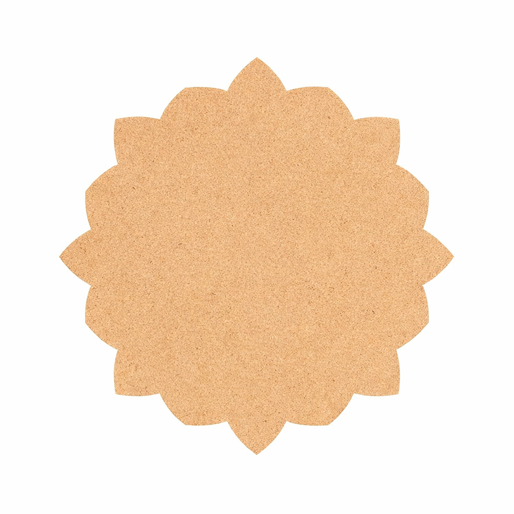 Plain lotus-shaped MDF DIY board with smooth unpainted surface for painting, mandala art, rangoli, and decorative craft projects