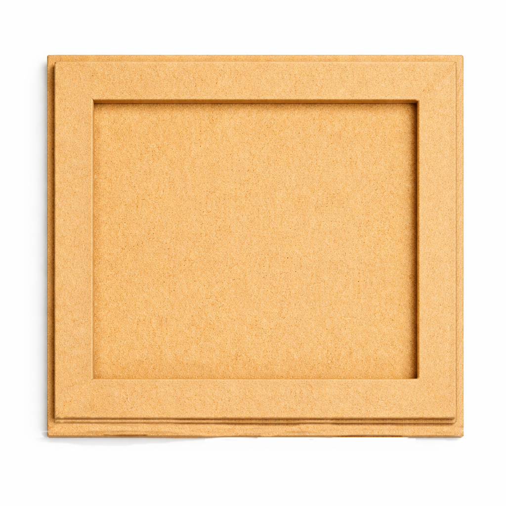 Plain framed MDF DIY board with smooth unpainted surface and raised border for painting, photo mounting, and decorative craft projects