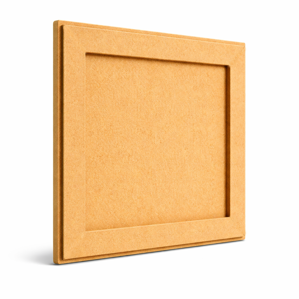Plain framed MDF DIY board with smooth unpainted surface and raised border for painting, photo mounting, and decorative craft projects