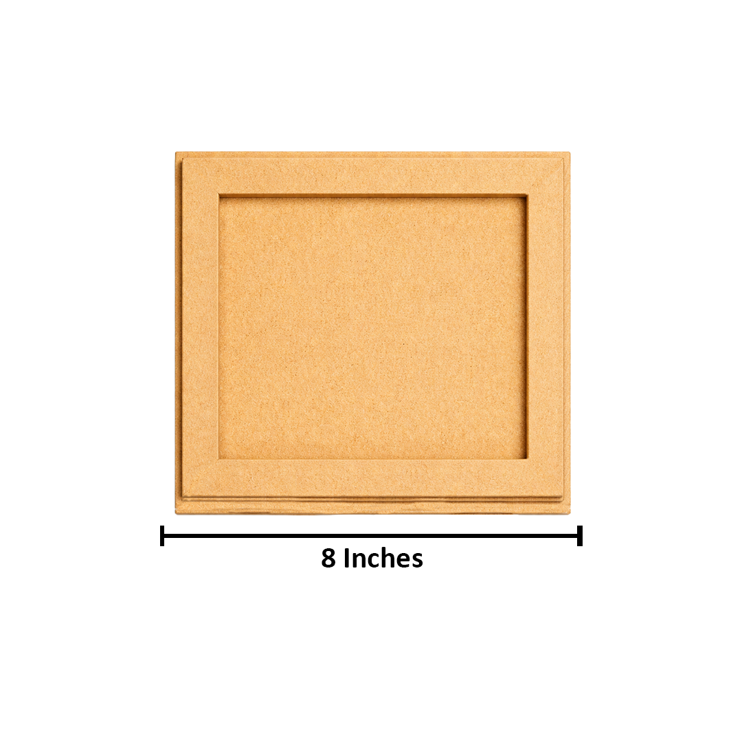 Plain framed MDF DIY board with smooth unpainted surface and raised border for painting, photo mounting, and decorative craft projects with size
