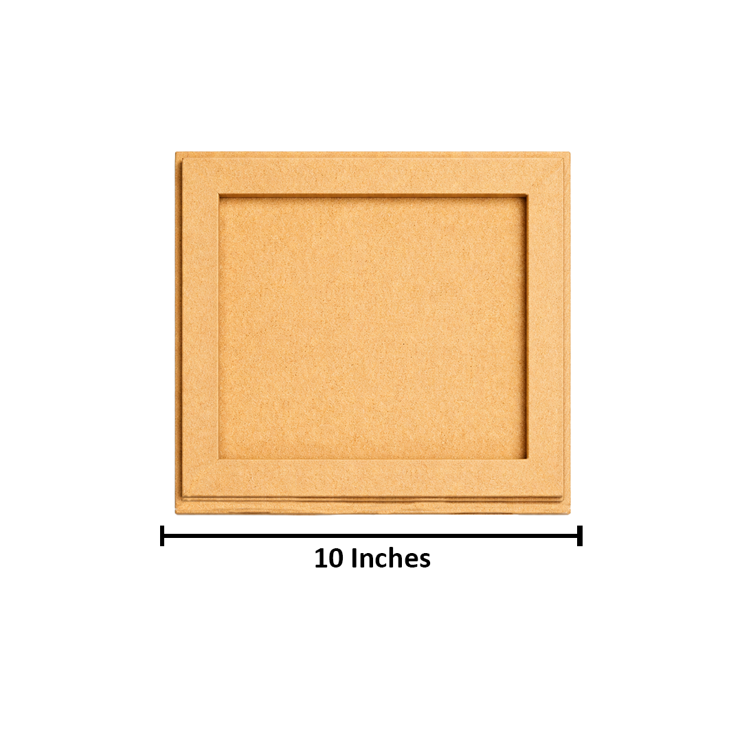 Plain framed MDF DIY board with smooth unpainted surface and raised border for painting, photo mounting, and decorative craft projects with size