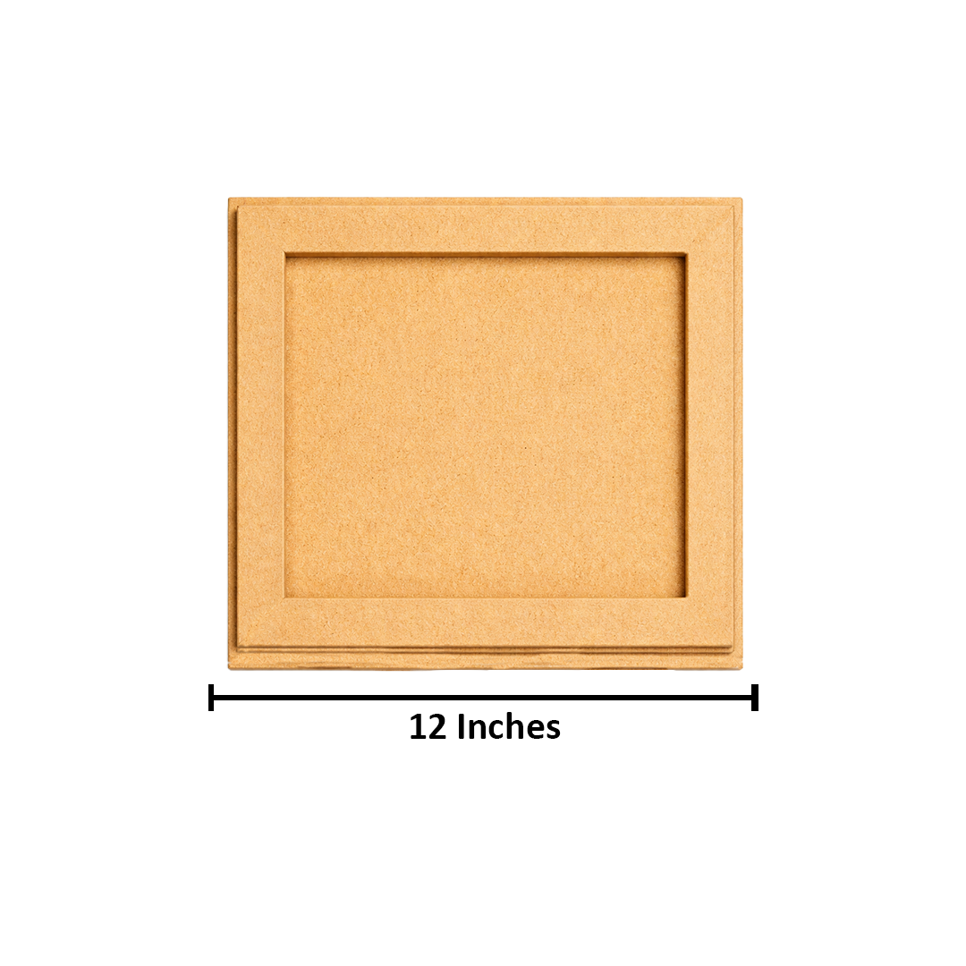 Plain framed MDF DIY board with smooth unpainted surface and raised border for painting, photo mounting, and decorative craft projects with size