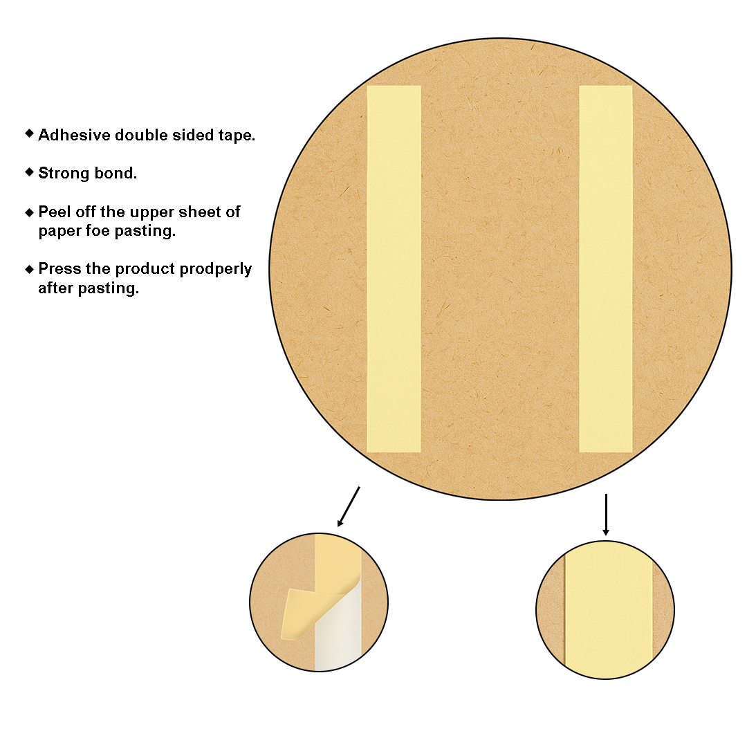 Instructions for using adhesive double-sided tape on a cardboard background