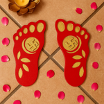 ed MDF Laxmi Charan Paduka with golden detailing and diya decor