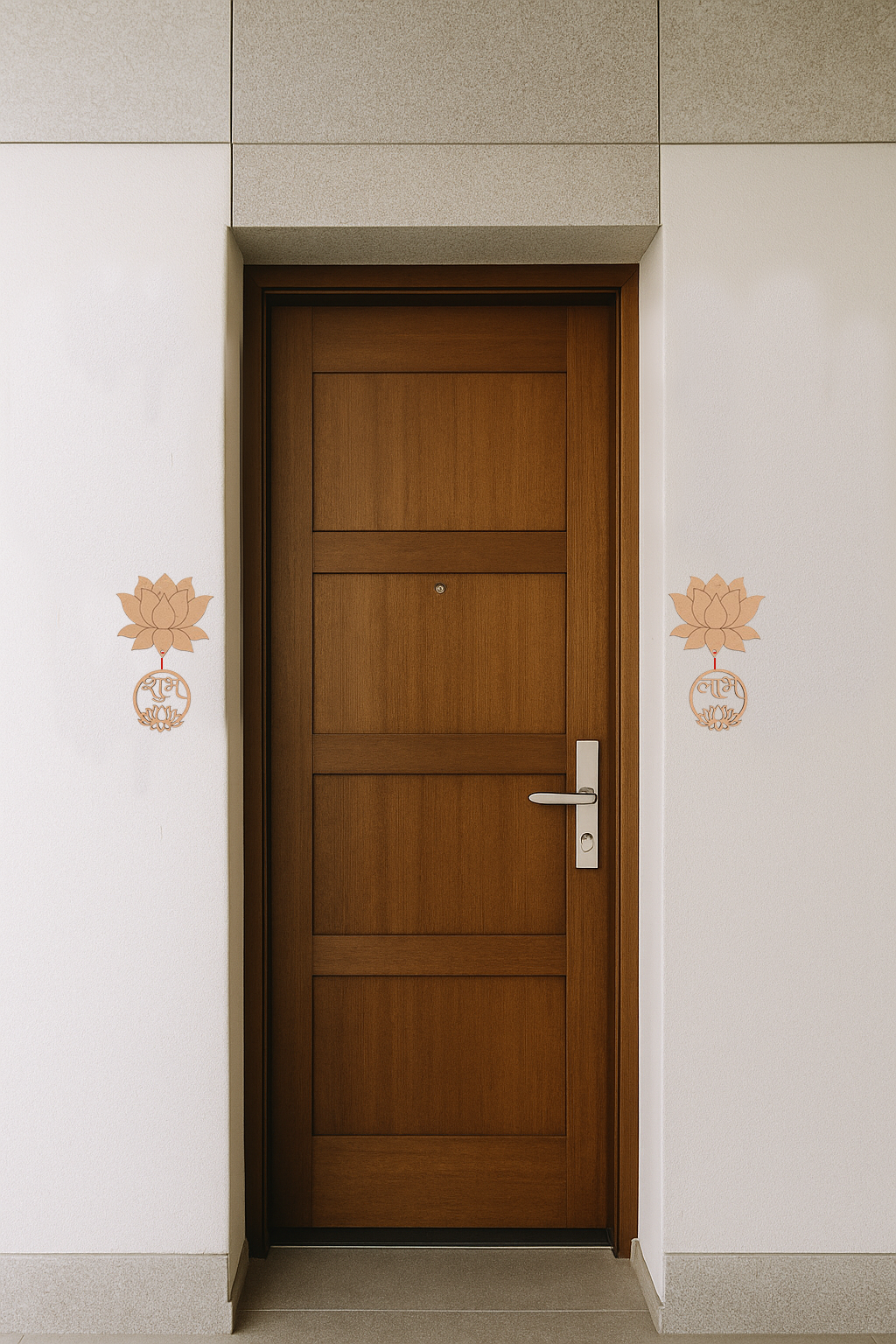  MDF Shubh Labh lotus wall hangings on entrance wall
