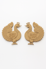 Peacock Shubh Labh MDF cutout pair for home entrance and Diwali decoration