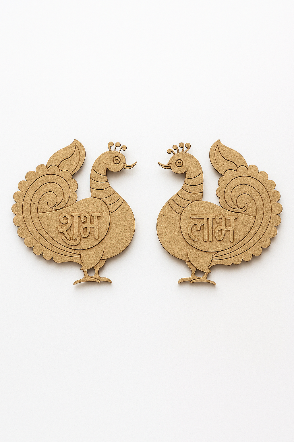 Peacock Shubh Labh MDF cutout pair for home entrance and Diwali decoration