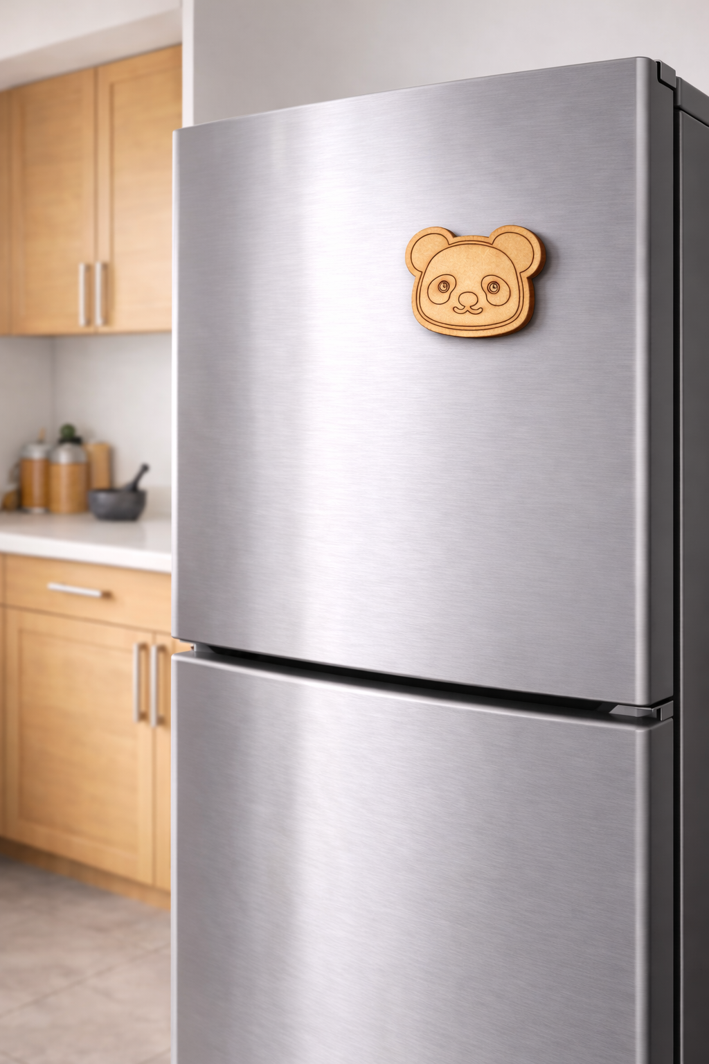 MDF panda DIY fridge magnet unpainted craft cutout for painting, mounted on fridge