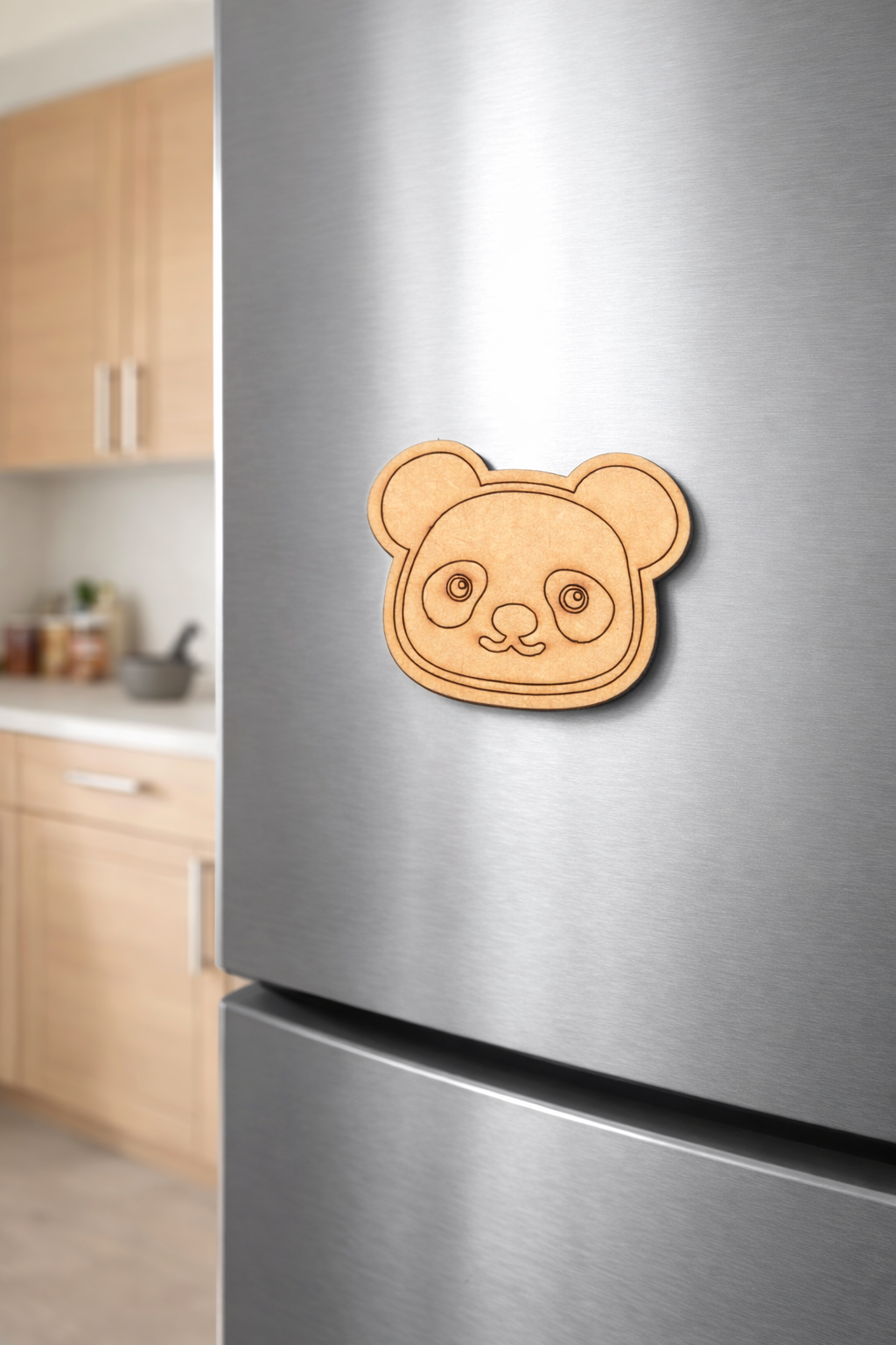 MDF panda DIY fridge magnet unpainted craft cutout for painting, mounted on fridge