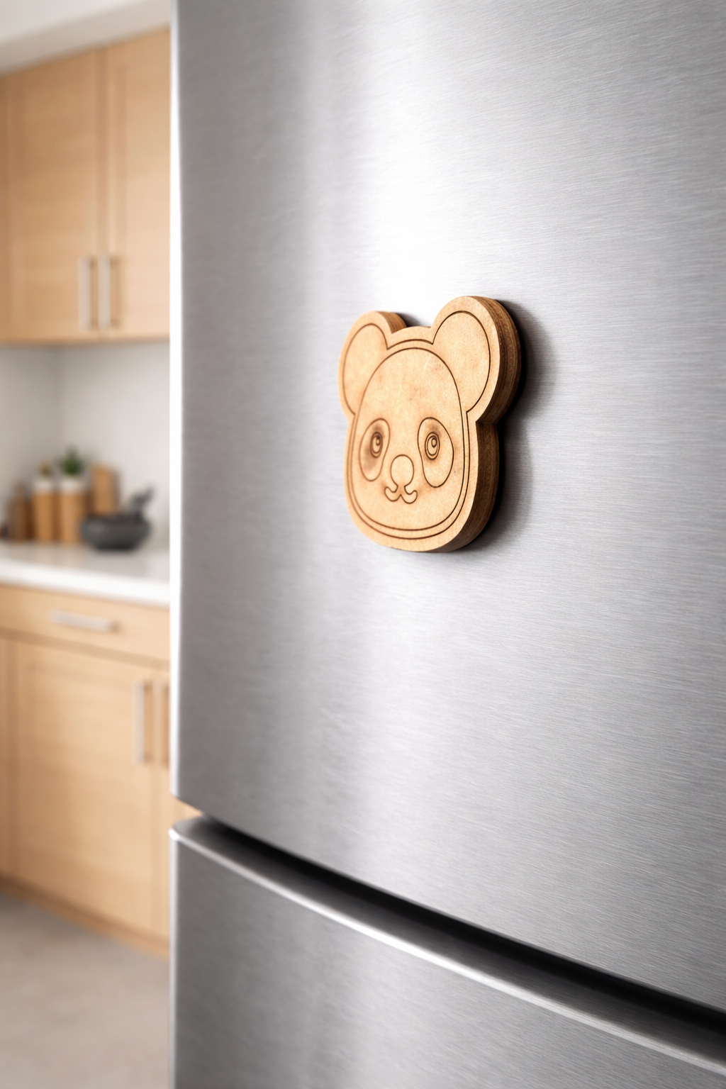 MDF panda DIY fridge magnet unpainted craft cutout for painting, mounted on fridge
