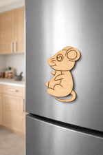MDF mouse DIY fridge magnet unpainted craft cutout for painting and decoration, mounted on fridge