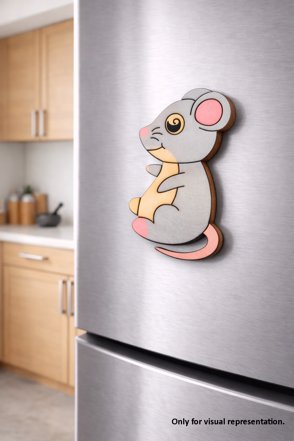 MDF mouse DIY fridge magnet painted craft cutout for painting and decoration, mounted on fridge