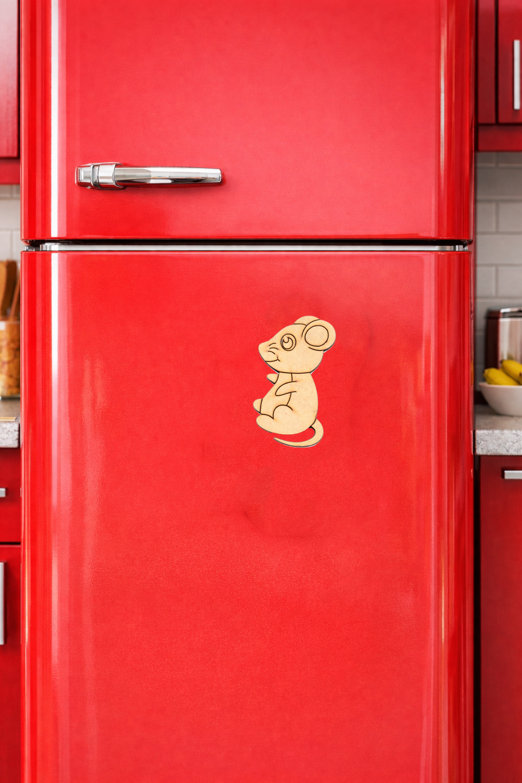 MDF mouse DIY fridge magnet unpainted craft cutout for painting and decoration, mounted on fridge