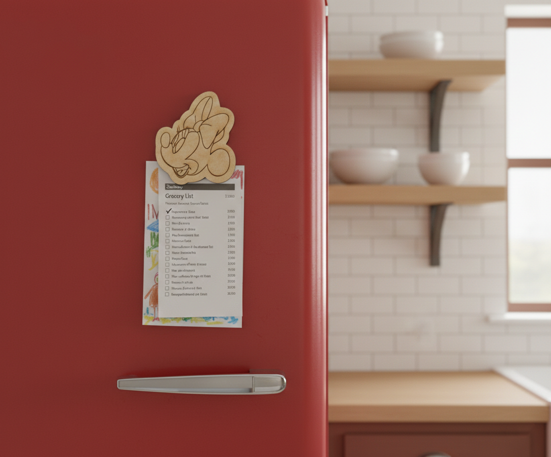 MDF Minnie DIY fridge magnet unpainted craft cutout for painting and decoration, mounted on fridge 