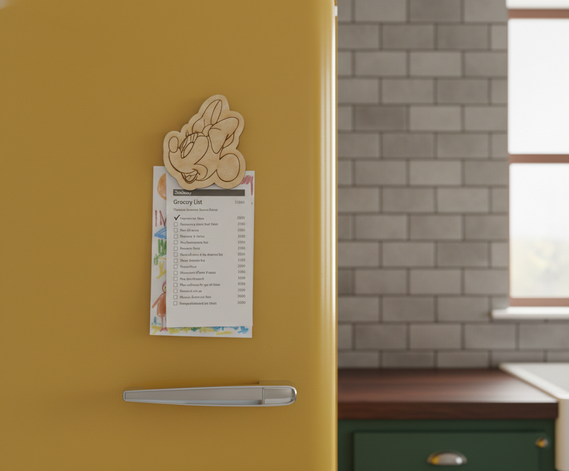 MDF Minnie DIY fridge magnet unpainted craft cutout for painting and decoration, mounted on fridge 