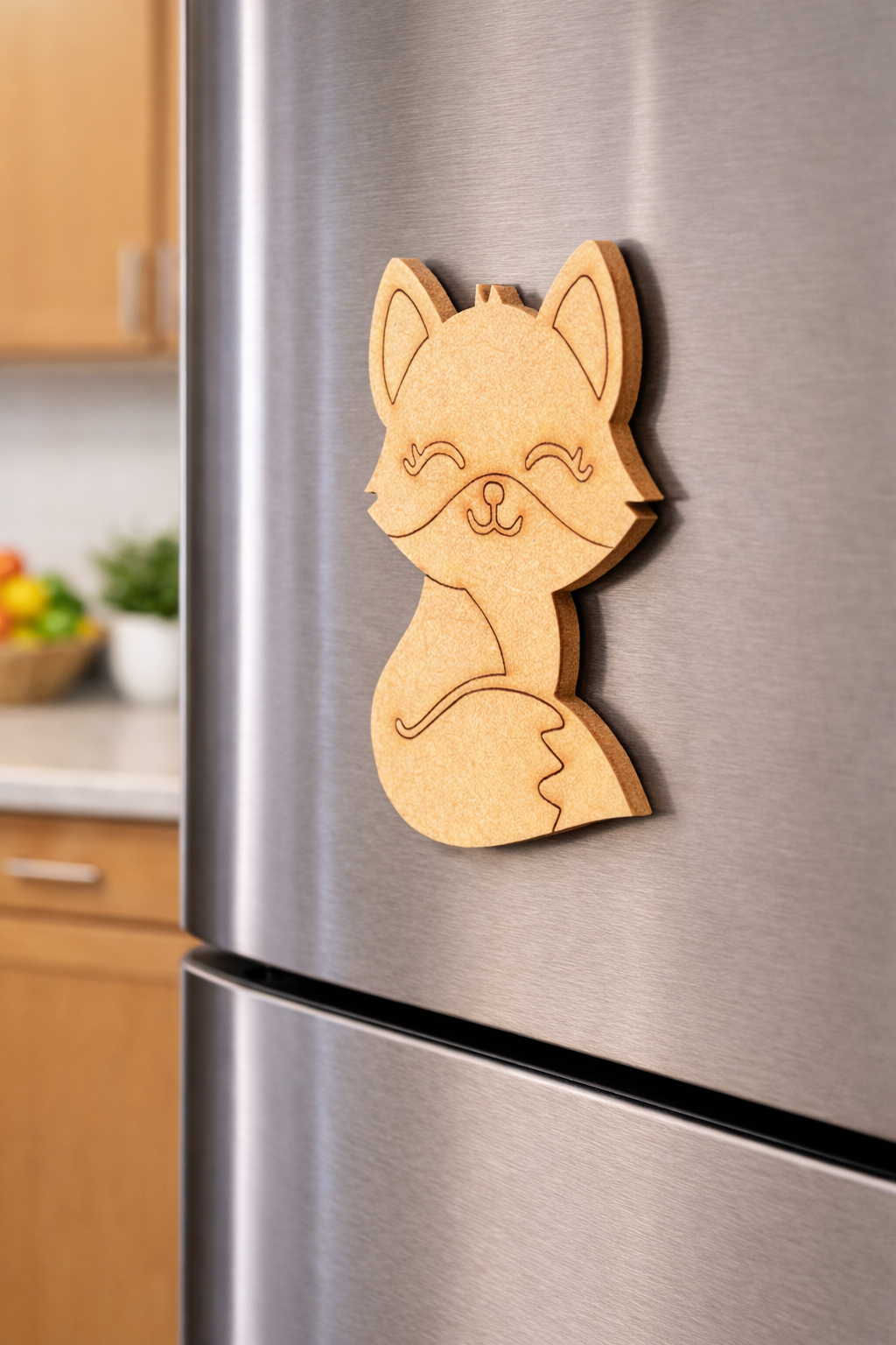 MDF fox DIY fridge magnet unpainted craft cutout for painting and decoration mounted on fridge