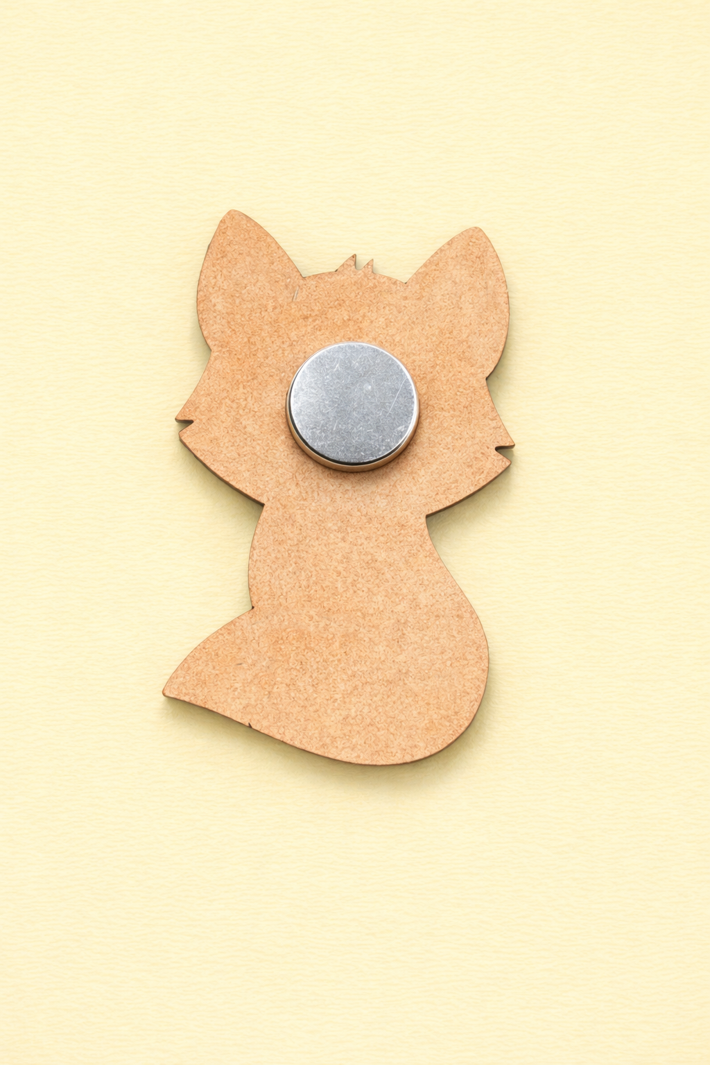 backside of MDF fox DIY fridge magnet unpainted craft cutout for painting and decoration