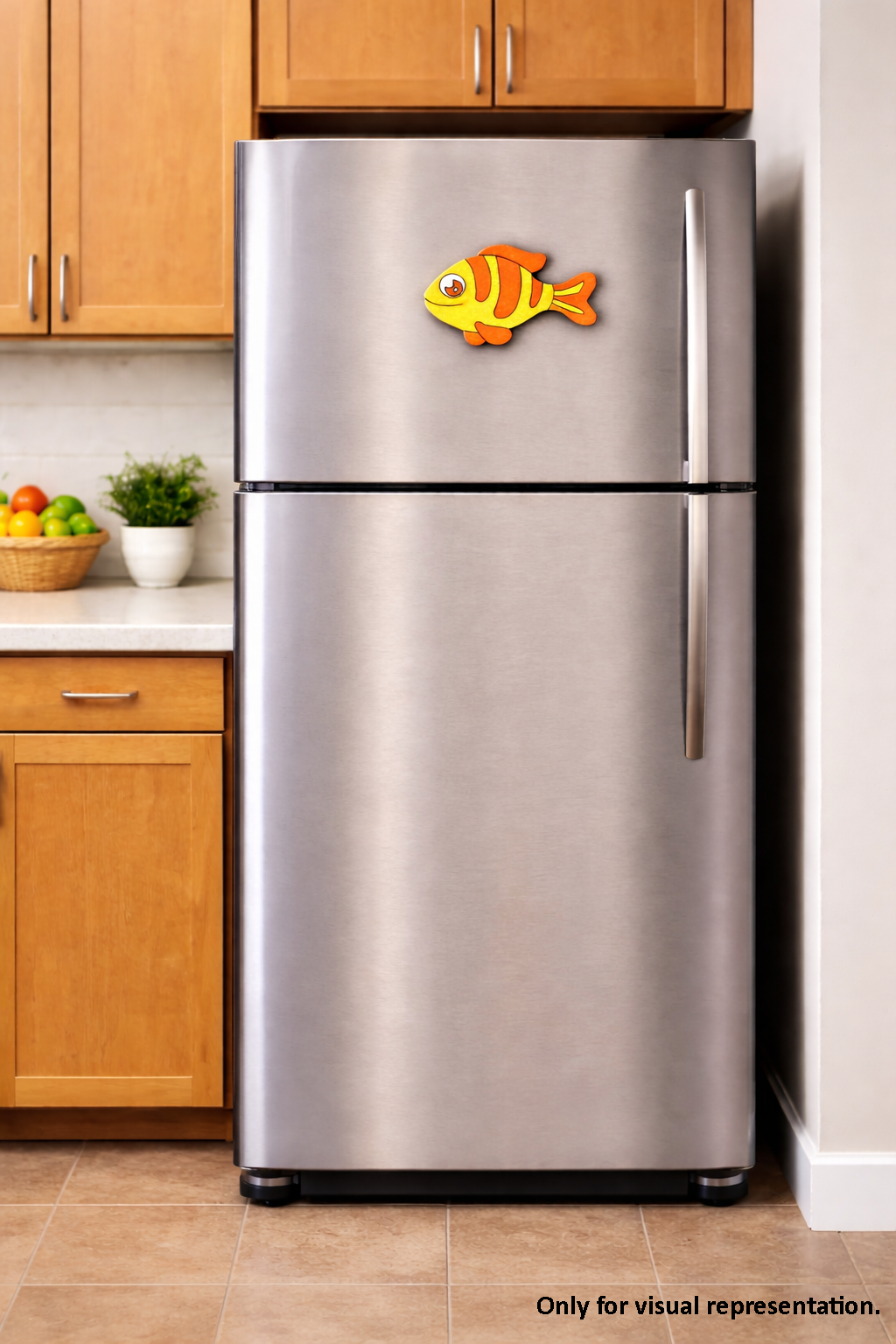 MDF fish DIY fridge magnet painted craft cutout for home decor, mounted on fridge 