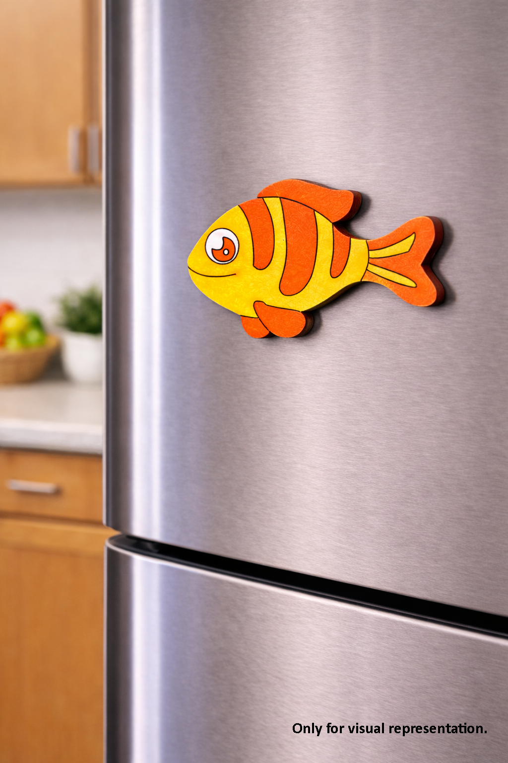 MDF fish DIY fridge magnet painted craft cutout for home decor, mounted on fridge 